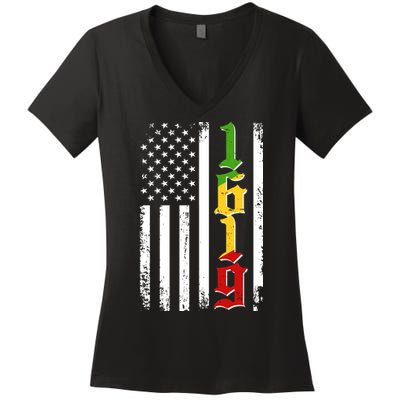 1619 US Flag African American Traditional Colors Women's V-Neck T-Shirt