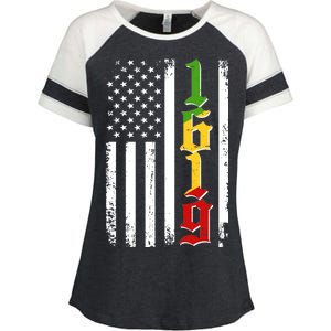 1619 US Flag African American Traditional Colors Enza Ladies Jersey Colorblock Tee