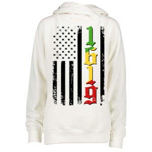 1619 US Flag African American Traditional Colors Womens Funnel Neck Pullover Hood