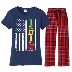 1619 US Flag African American Traditional Colors Women's Flannel Pajama Set