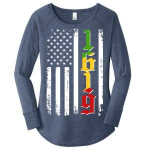 1619 US Flag African American Traditional Colors Women's Perfect Tri Tunic Long Sleeve Shirt