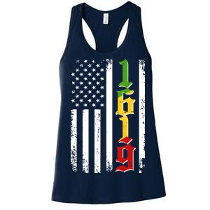 1619 US Flag African American Traditional Colors Women's Racerback Tank