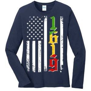 1619 US Flag African American Traditional Colors Ladies Long Sleeve Shirt