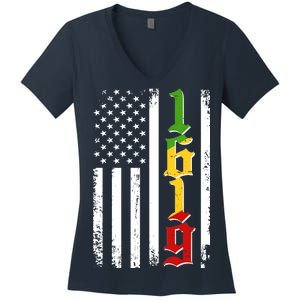 1619 US Flag African American Traditional Colors Women's V-Neck T-Shirt