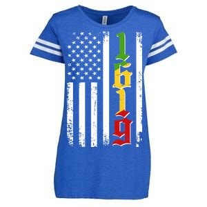 1619 US Flag African American Traditional Colors Enza Ladies Jersey Football T-Shirt