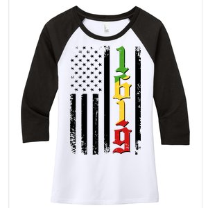 1619 US Flag African American Traditional Colors Women's Tri-Blend 3/4-Sleeve Raglan Shirt