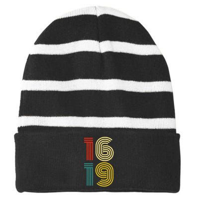 1619 Vintage Retro Striped Beanie with Solid Band