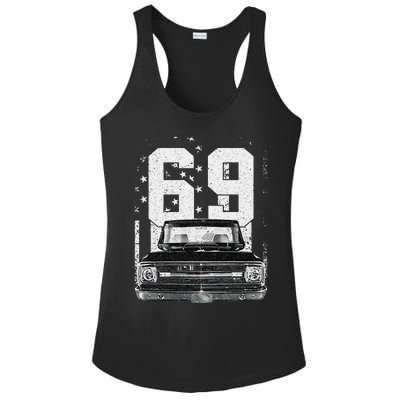 1969 69 C10 Truck Vintage 4th Of July American Flag Ladies PosiCharge Competitor Racerback Tank