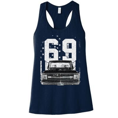 1969 69 C10 Truck Vintage 4th Of July American Flag Women's Racerback Tank