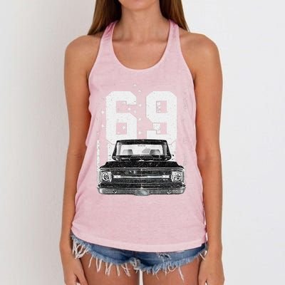 1969 69 C10 Truck Vintage 4th Of July American Flag Women's Knotted Racerback Tank