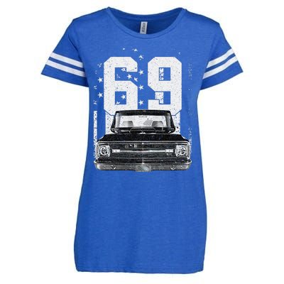 1969 69 C10 Truck Vintage 4th Of July American Flag Enza Ladies Jersey Football T-Shirt