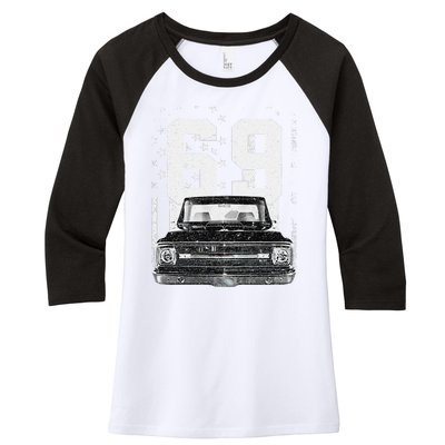 1969 69 C10 Truck Vintage 4th Of July American Flag Women's Tri-Blend 3/4-Sleeve Raglan Shirt