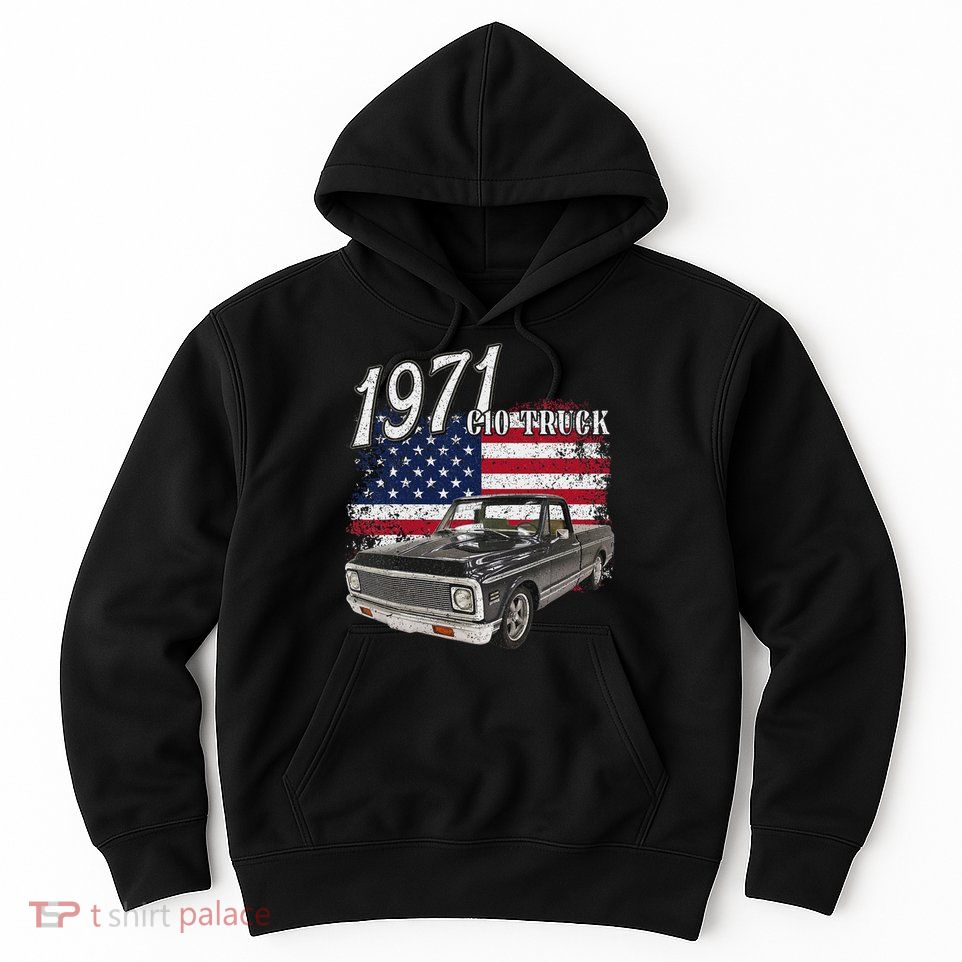 1971 71 C10 Truck Vintage 4th Of July American Flag Hoodie