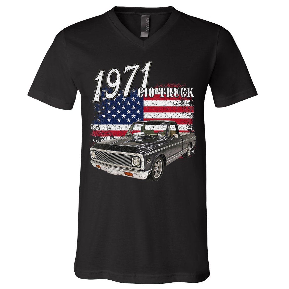 1971 71 C10 Truck Vintage 4th Of July American Flag V-Neck T-Shirt