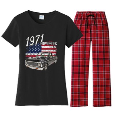 1971 71 C10 Truck Vintage 4th Of July American Flag Women's Flannel Pajama Set