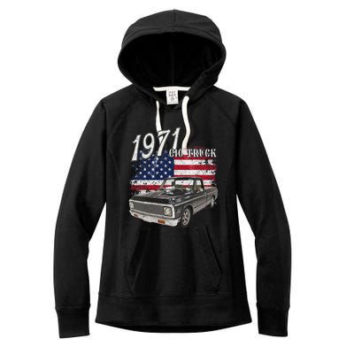 1971 71 C10 Truck Vintage 4th Of July American Flag Women's Fleece Hoodie