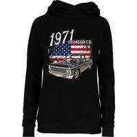 1971 71 C10 Truck Vintage 4th Of July American Flag Womens Funnel Neck Pullover Hood