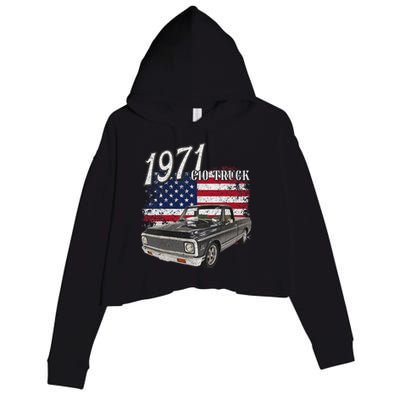 1971 71 C10 Truck Vintage 4th Of July American Flag Crop Fleece Hoodie