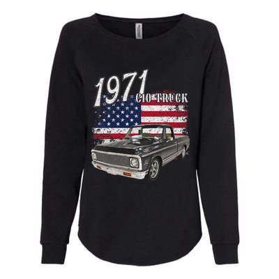 1971 71 C10 Truck Vintage 4th Of July American Flag Womens California Wash Sweatshirt