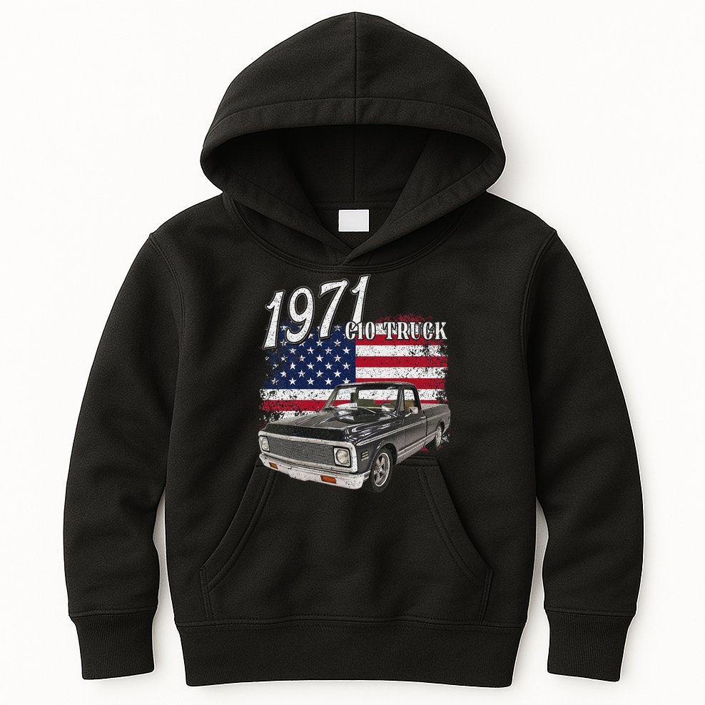 1971 71 C10 Truck Vintage 4th Of July American Flag Kids Hoodie