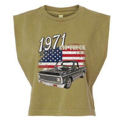 1971 71 C10 Truck Vintage 4th Of July American Flag Garment-Dyed Women's Muscle Tee