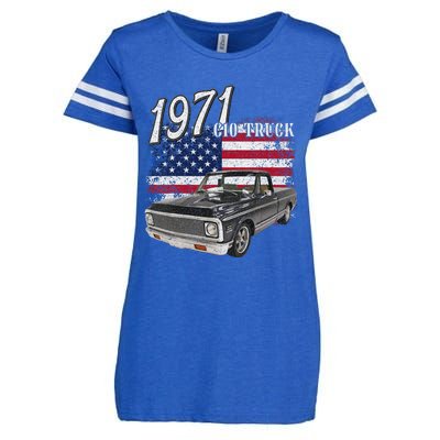 1971 71 C10 Truck Vintage 4th Of July American Flag Enza Ladies Jersey Football T-Shirt