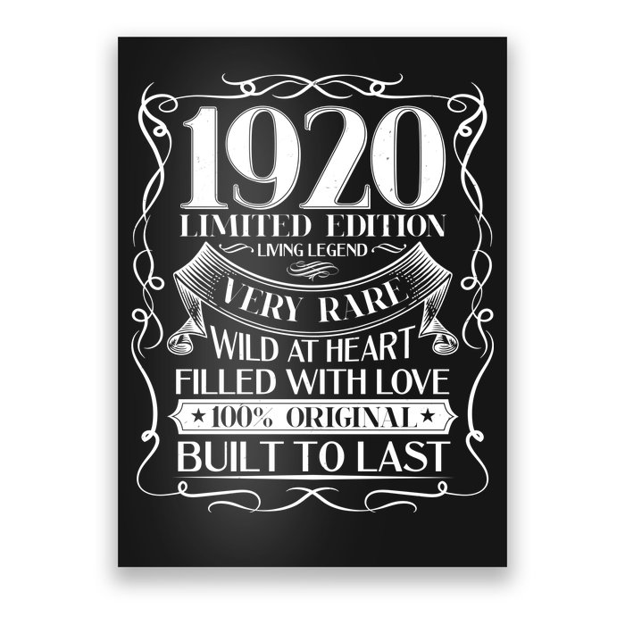 1920 Rare Limited Edition Legend 100th Birthday Poster