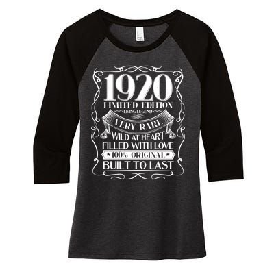 1920 Rare Limited Edition Legend 100th Birthday Women's Tri-Blend 3/4-Sleeve Raglan Shirt