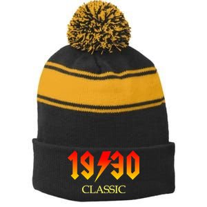 1930 Classic Rock 90th Birthday Stripe Pom Pom Beanie