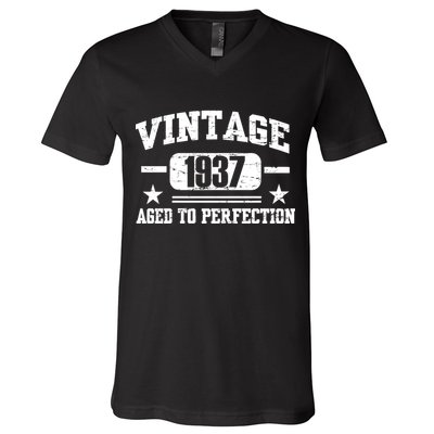 1937 Vintage Aged To Perfection Birthday Gift V-Neck T-Shirt