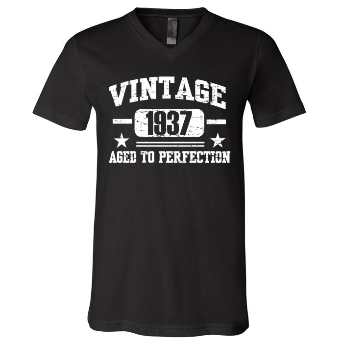 1937 Vintage Aged To Perfection Birthday Gift V-Neck T-Shirt