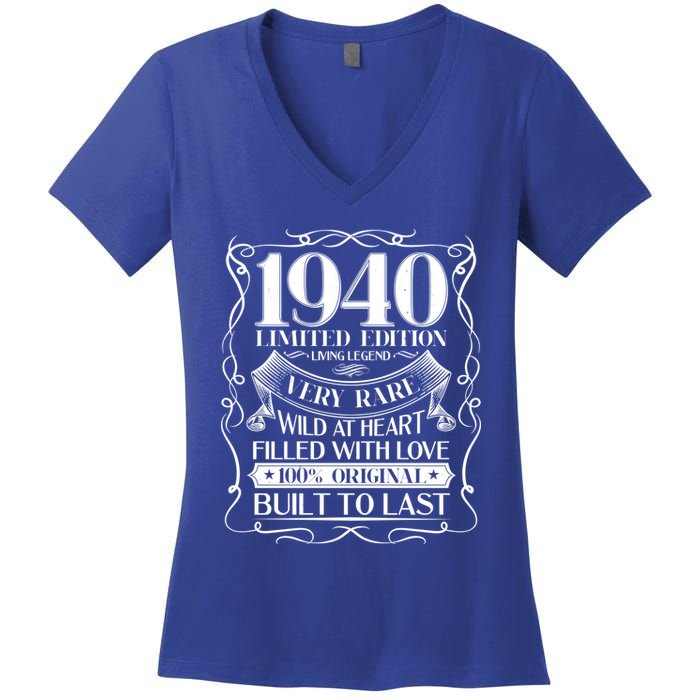 1940 Rare Limited Edition Legend 80th Birthday Women's V-Neck T-Shirt