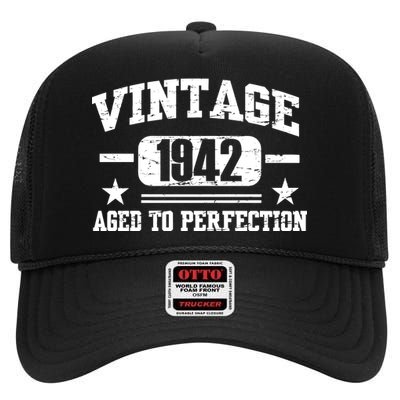 1942 Vintage Aged To Perfection Birthday Gift High Crown Mesh Back Trucker Hat