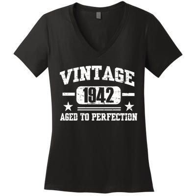 1942 Vintage Aged To Perfection Birthday Gift Women's V-Neck T-Shirt