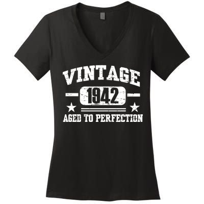 1942 Vintage Aged To Perfection Birthday Gift Women's V-Neck T-Shirt