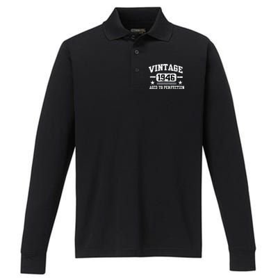 1946 Vintage Aged To Perfection Birthday Gift Performance Long Sleeve Polo