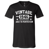 1946 Vintage Aged To Perfection Birthday Gift V-Neck T-Shirt