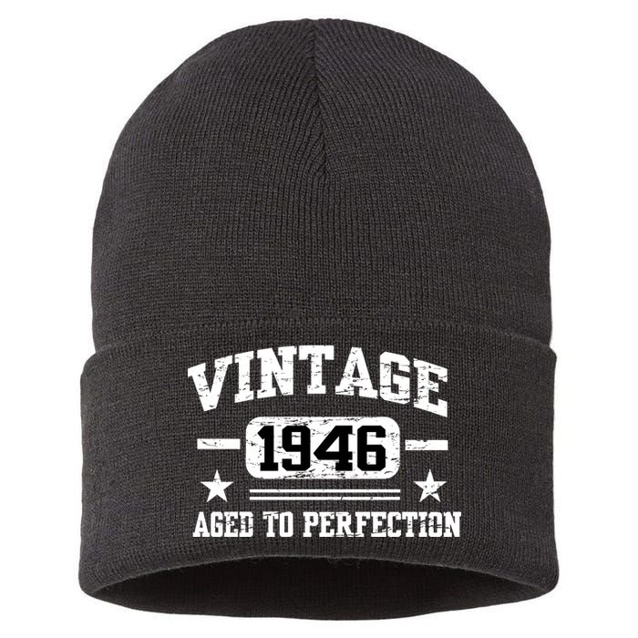 1946 Vintage Aged To Perfection Birthday Gift Sustainable Knit Beanie