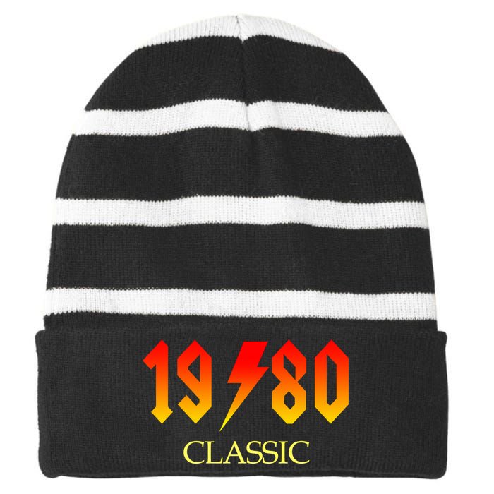 1980 Classic Rock 40th Birthday Striped Beanie with Solid Band