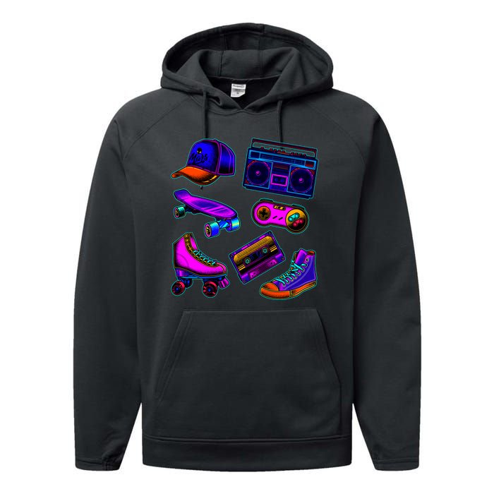 1980 Eighties Old School Retro Neon Performance Fleece Hoodie