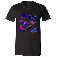 1980 Eighties Old School Retro Neon V-Neck T-Shirt