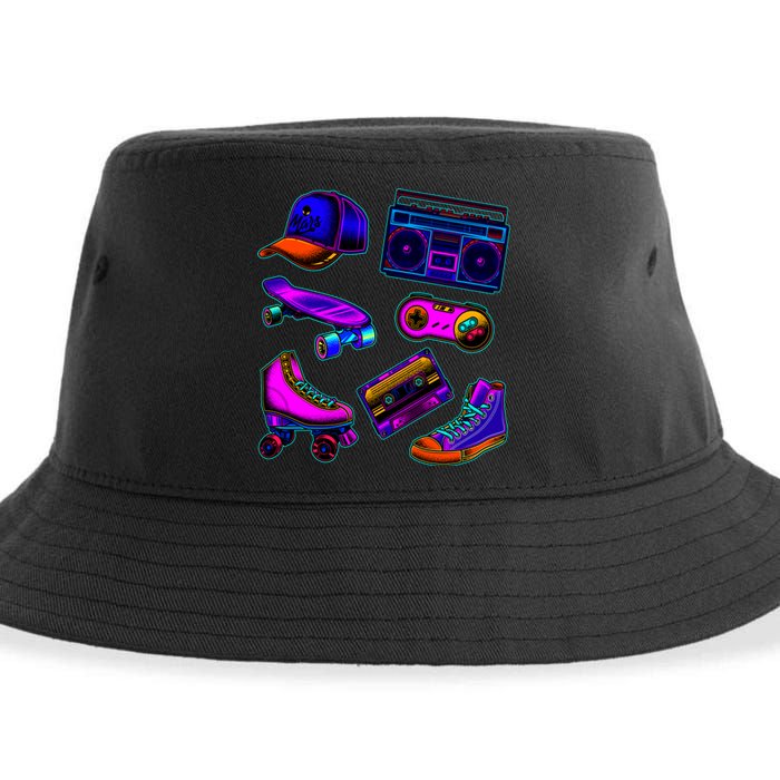 1980 Eighties Old School Retro Neon Sustainable Bucket Hat