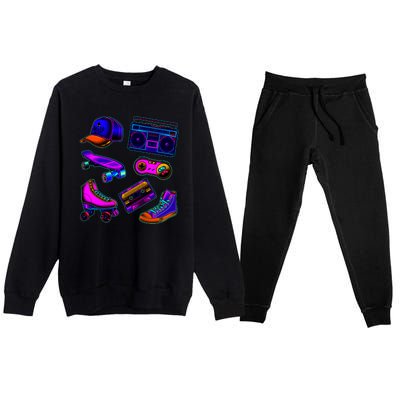 1980 Eighties Old School Retro Neon Premium Crewneck Sweatsuit Set