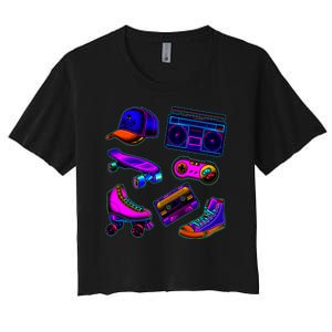 1980 Eighties Old School Retro Neon Women's Crop Top Tee