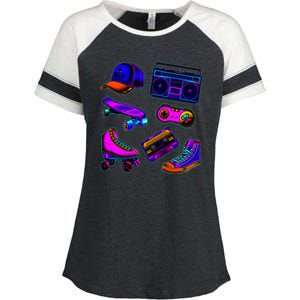 1980 Eighties Old School Retro Neon Enza Ladies Jersey Colorblock Tee