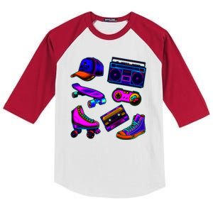 1980 Eighties Old School Retro Neon Kids Colorblock Raglan Jersey