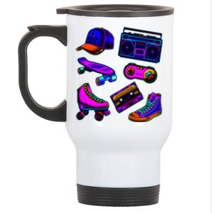 1980 Eighties Old School Retro Neon Stainless Steel Travel Mug