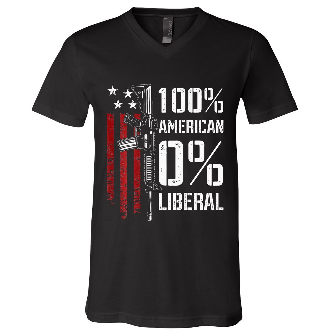 100 American 0 Liberal Funny Pro Gun On Back V-Neck T-Shirt