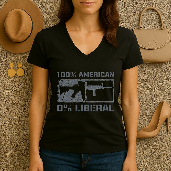 100 American 0 Liberal 2nd Amendment AR15 Rifle Funny Gun Women's V-Neck T-Shirt