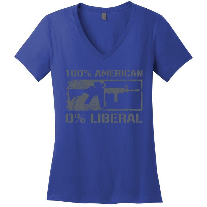 100% American 0% Liberal 2nd Adt Ar15 Rifle Funny Gun Gift Women's V-Neck T-Shirt